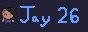 An 88 by 31 button image. On a dark blue-purple background, a chibi black latina girl is dancing on the left side. she has a black hair brung to her left and a side shave on her right, and she wears a purple clothing with faded cyan sleeves and blue pants. The flashing blue-cyan text on the right side reads: Jay 26